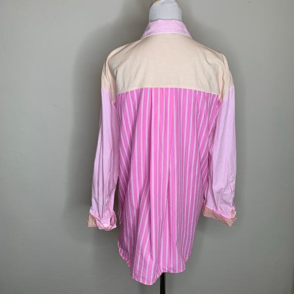 Zara Colorblock Striped Shirt Sz Small Pink Orange White - Picture 2 of 11